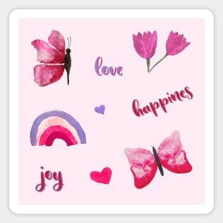 Watercolor cute flowers happy positivie stickers set positive vibrations Magnet